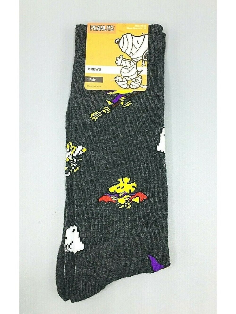 Peanuts Woodstock Halloween Men's Crew Socks Size 10-13 Ghost Mummy Witch Bat